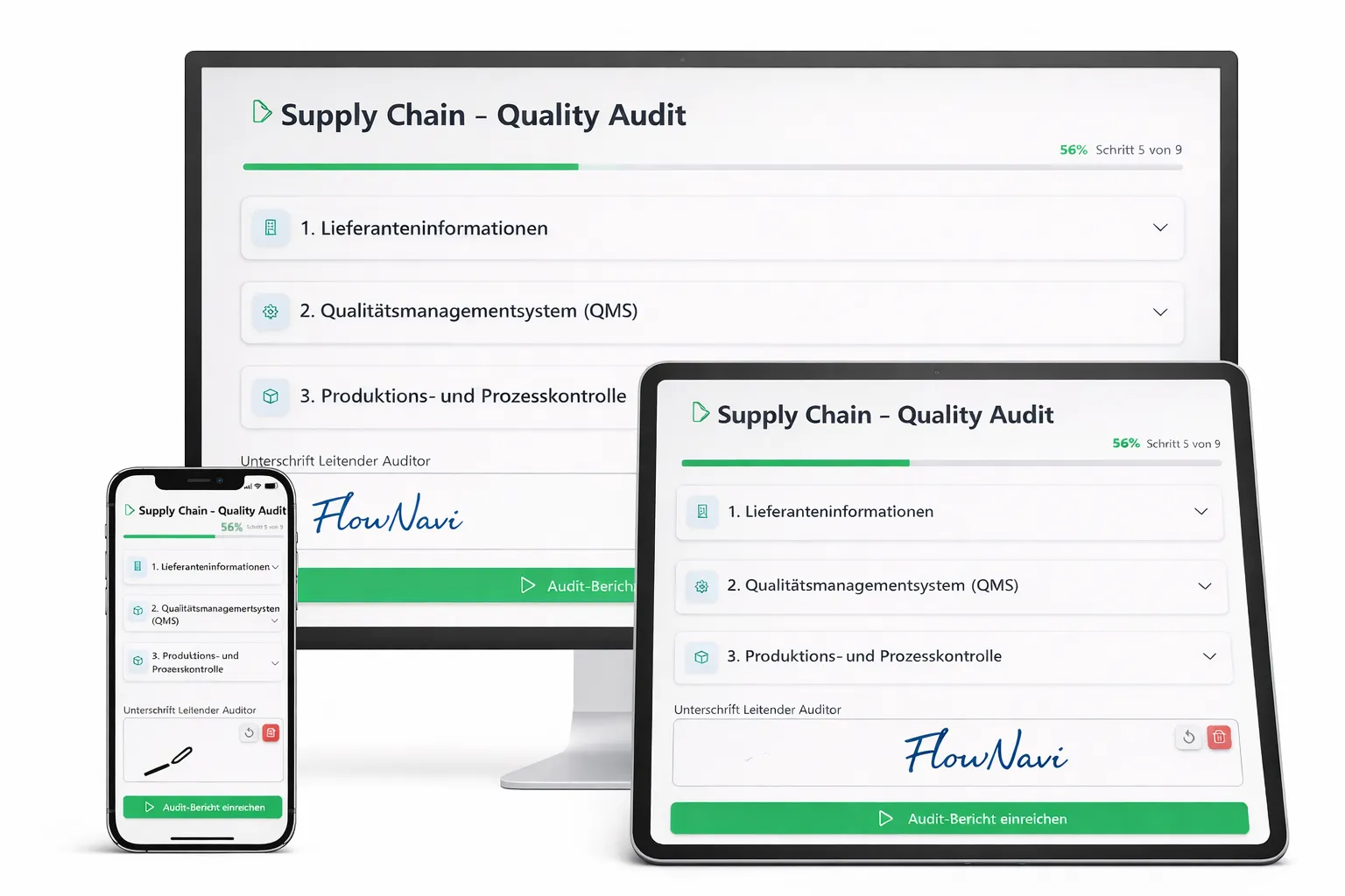 Supply-Chain-Audit in FlowNavi auf Desktop, Tablet und Smartphone